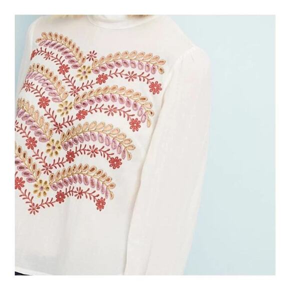 Anthropologie Meadow Rue Daphne 0 XS Embroidered Blouse Ivory Cottage Boho - Picture 3 of 14